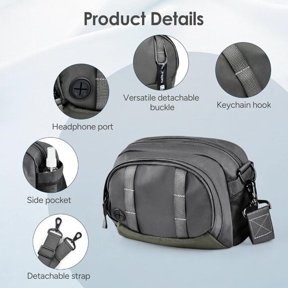 Stylish Gray Multi Pocket Crossbody Bag - Water Resistant Nylon for Teens - Picture 6 of 8